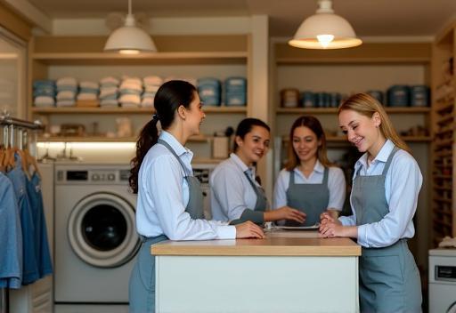 Intérieur de Parisian Cleaners à Paris, équipe souriante